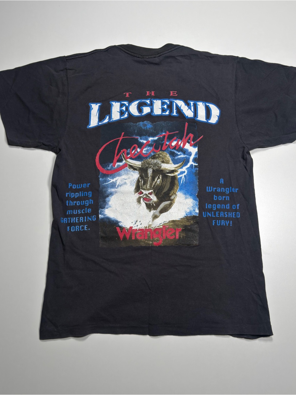 Vintage 1993 Wrangler Checotah The Legend Bull Tee Single Stitch USA Medium